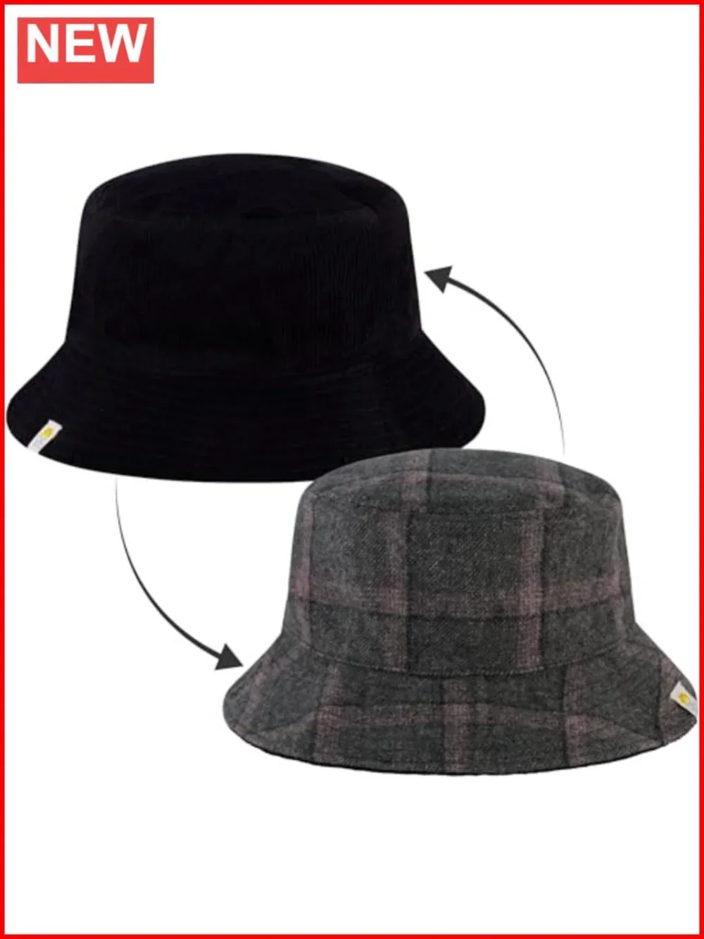 Reversible Corduroy & Plaid Bucket Hat, 100% Cotton Wide Brim Summer Hat, One